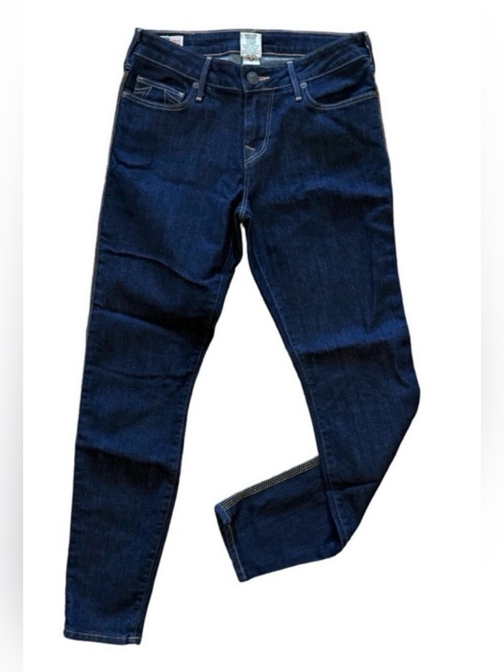 TRUE RELIGION Halle Skinny Jeans Dark Wash Size 28 Gold Studded